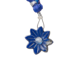 Lapis lazuli / rainbow moonstone 1pkg1, top-drilled hand-cut 1sided carved flower bead natural, 16mm