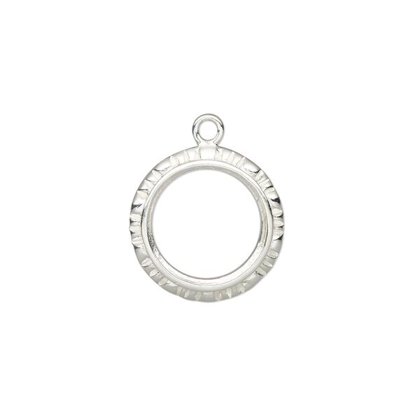 Drop, Almost Instant Jewelry®, sterling silver, 16mm round with open back and textured edge with 12mm rivoli setting. Sold individually. image number 0