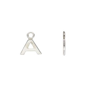 Charm, sterling silver, 10x8mm single-sided modern square alphabet letter A. Sold individually.