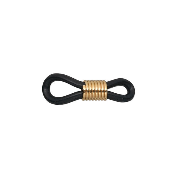Eyeglass holder, rubber and gold-finished brass, black, 20x5mm-26x5mm with adjustable coil. Sold per pkg of 100. image number 0