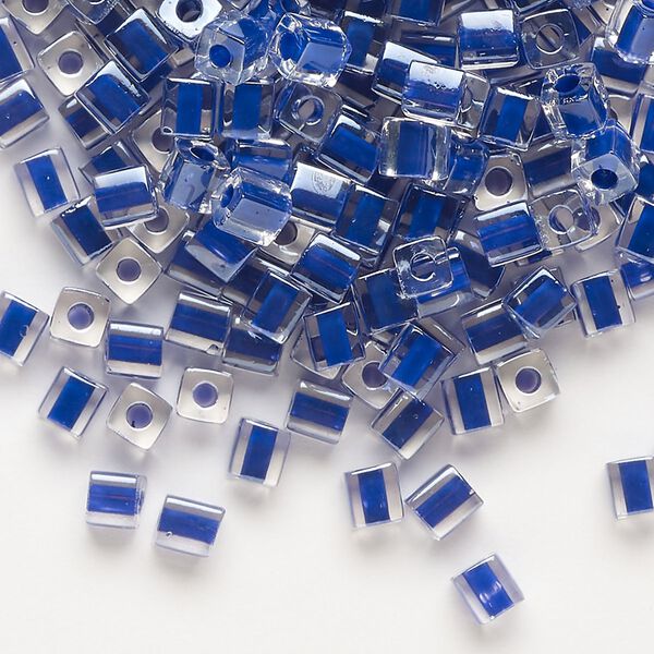 Seed bead, Miyuki, glass, pkg/25g, 3.5-3.7mm square, transparent cobalt blue inside dyed color clear (SB-239). image number 0