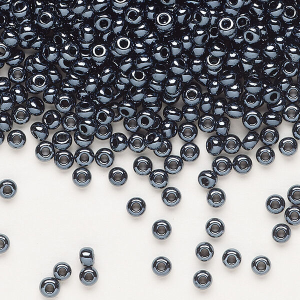 Seed bead, Preciosa Ornela Czech glass, pkg/500g, #8 rocaille, opaque hematite black, (49102). image number 0