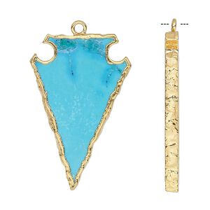 Magnesite / sterling silver 1pkg1, electroplated gold-finished hand-cut arrowhead charm 36x22mm