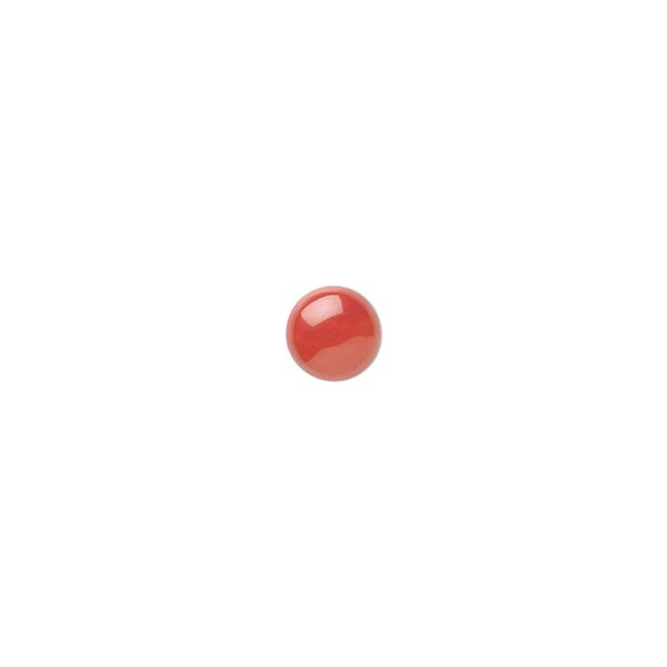 Cabochon, bamboo coral (dyed), red, 6mm calibrated round, Mohs hardness 3-1/2 to 4. Sold per pkg of 4. image number 0