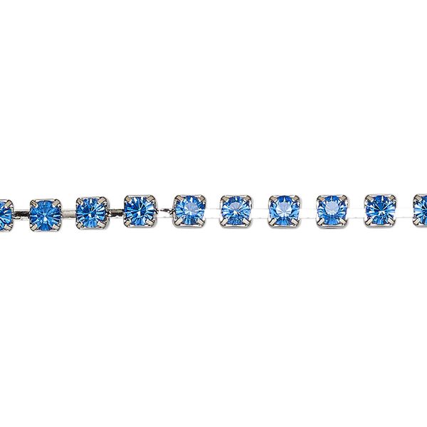 Cupchain, VINTAGE Crystal™, imitation rhodium-plated brass and crystal, Capri blue, 3.2mm round. Sold per pkg of 1 meter. image number 0