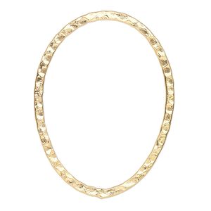 Focal, gold-plated steel, 40x30mm double-sided hammered flat open oval. Sold per pkg of 6.