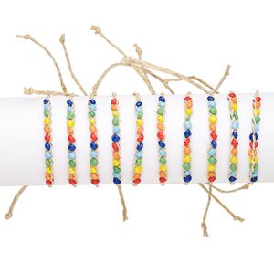 Bracelet, Everyday Jewelry, glass and raffia wood, multicolored, adjustable up to 10 inches with tie closure. Sold per pkg of 10.