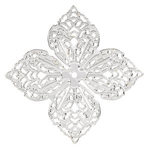 Component, silver-finished steel, 58.5mm filigree clover. Sold per pkg of 10.