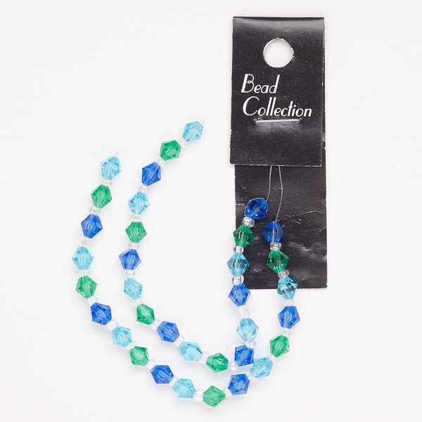 Bead glass 1pk 6mm faceted bicone, translucent blue green light blue 10 inch image number 0