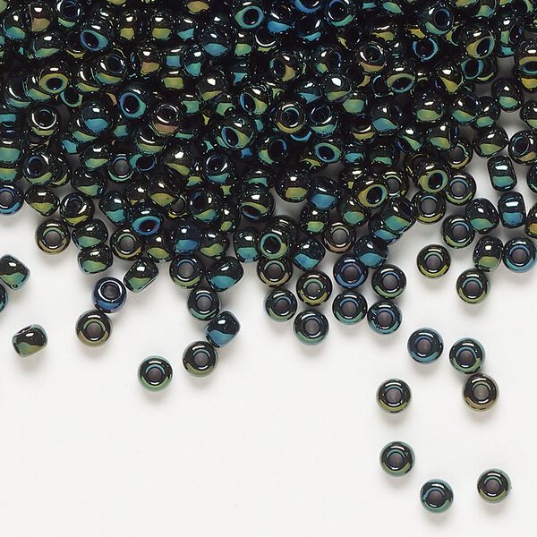 Seed bead, Miyuki, glass, pkg/50g, #8 rocaille, opaque metallic iris forest green (RR-453). image number 0