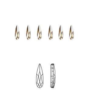 Flat back 360pk crystal golden shadow foil back, Swarovski® 6x1.7mm raindrop 2304