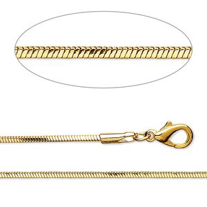 Chain 1pkg2 snake, 1mm square / lobster claw clasp, gold-finished brass 18 inch