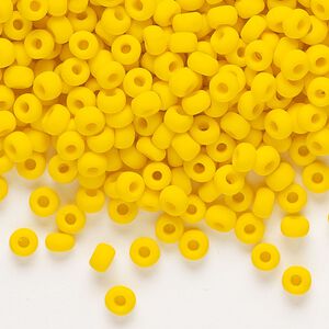 Seed bead, Dyna-Mites™, glass, opaque matte dark yellow, #6 round. Sold per 40-gram pkg.