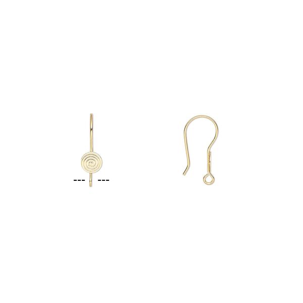 Ear wire, gold-plated stainless steel, 21mm fishhook with spiral and open loop, 21 gauge. Sold per pkg of 5 pairs. image number 0