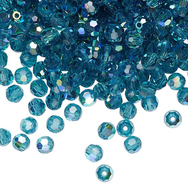 Bead 144pk indicolite AB, Preciosa Czech crystal 4mm round image number 0