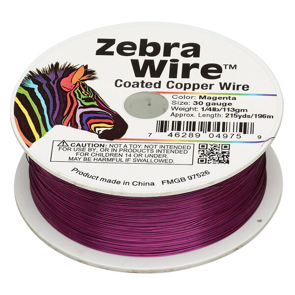 Wire, Zebra Wire™, color-coated copper, magenta, round, 30 gauge. Sold per 1/4 pound spool, approximately 215 yards. image number 0
