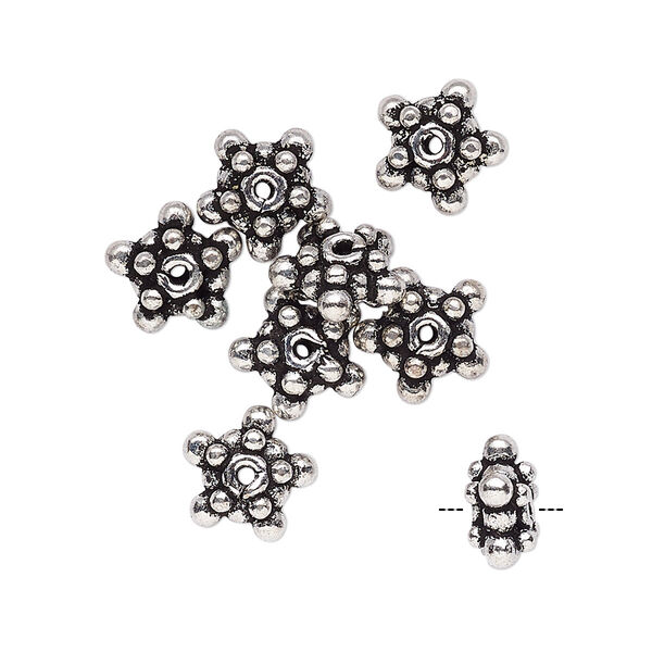 Bead, antique silver-plated copper, 9x5mm fancy star. Sold per pkg of 8. image number 0