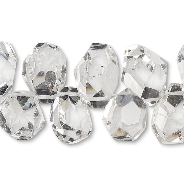 Bead, quartz crystal (natural), 12x10mm-17x12mm top-drilled faceted freeform pear, A- grade, Mohs hardness 7. Sold per 8-inch strand, approximately 30 beads. image number 0