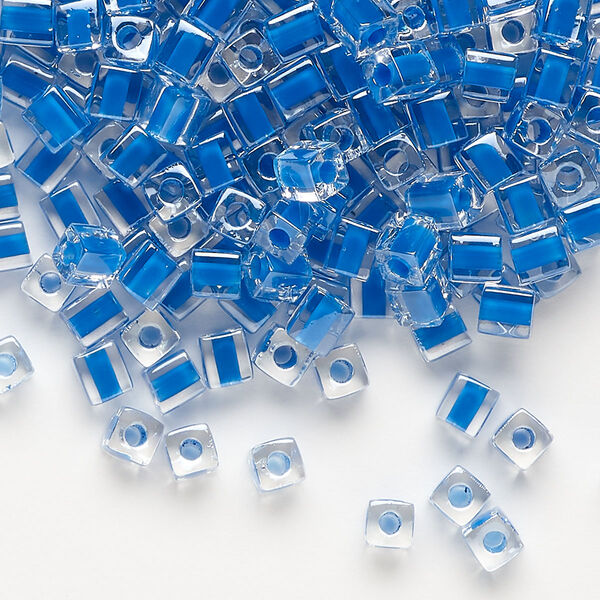 Seed bead, Miyuki, glass, pkg/25g, 3.5-3.7mm square, transparent blue inside dyed color clear (SB-238). image number 0