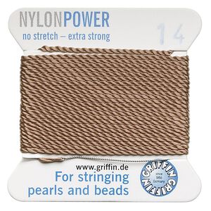 Thread, Griffin, nylon, beige, size #14. Sold per 2-meter card (approximately 78 inches).