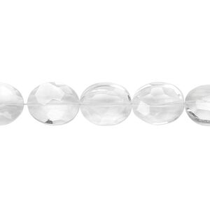 Quartz crystal 1pkg5, hand-cut faceted flat oval bead natural 11x9mm