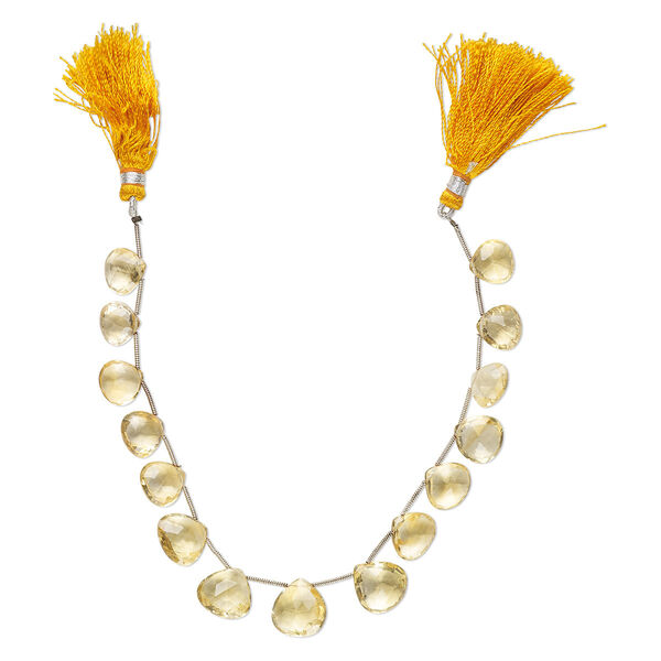 Bead, citrine (heated), light to medium, 8x7mm-15mm graduated hand-cut top-drilled faceted puffed teardrop, B+ grade, Mohs hardness 7. Sold per pkg of 14. image number 0