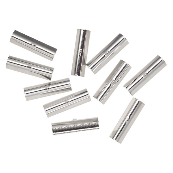 Ribbon crimp end crimp, antique silver-finished brass, 40x8mm rectangle. Sold per pkg of 10. image number 0