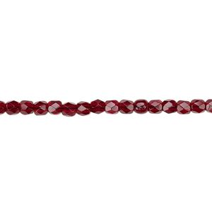 Bead, Czech fire-polished glass, garnet red, 3mm faceted round. Sold per 15-1/2" to 16" strand, approximately 130 beads.