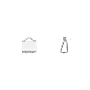 Ribbon crimp end, silver-plated brass, 6x5mm rectangle. Sold per pkg of 100.