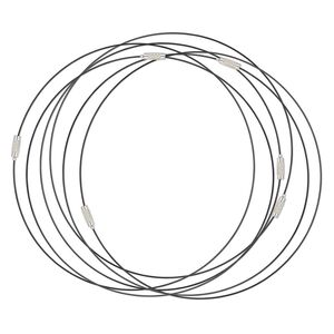 Necklace, vinyl-coated stainless steel and imitation rhodium-plated steel, black, 1mm round, 18 inches with barrel clasp. Sold per pkg of 6.