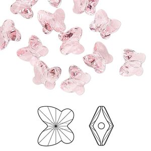 Bead 12pk light rose, Crystal Passions® 8x7mm butterfly 5754