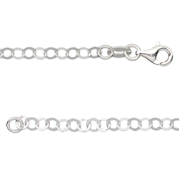 Chain, sterling silver, 3.5mm flat round cable, 18 inches with lobster claw clasp. Sold individually. image number 0