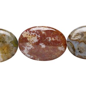Ocean jasper 1pkg1, flat oval bead natural 15.5-16 inch 25x18mm