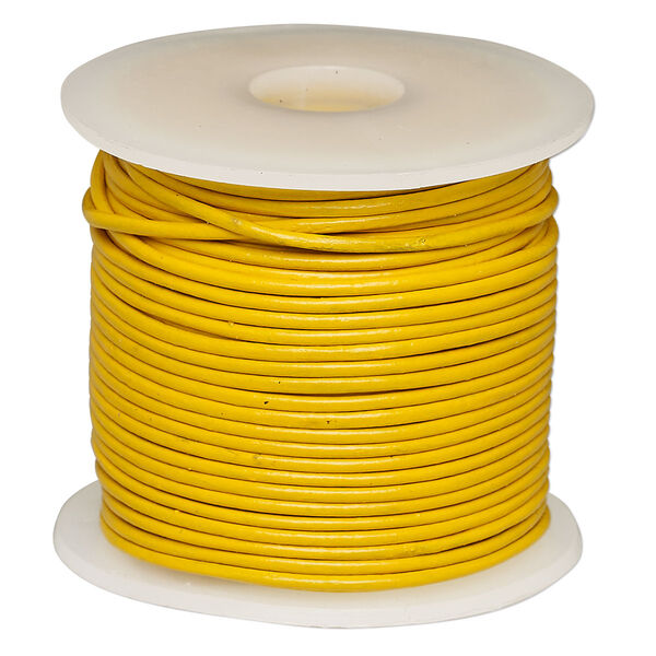 Cord, leather (dyed), yellow, 1-1.2mm round. Sold per 25-yard spool. image number 0