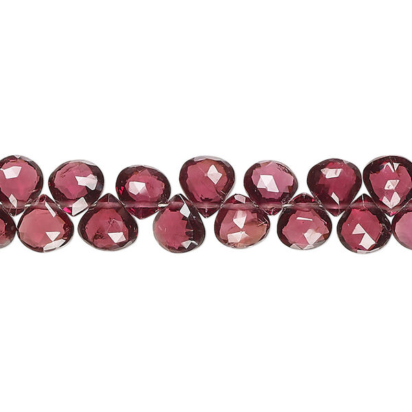 Bead, rhodolite garnet (natural), 6-7mm hand-cut top-drilled faceted puffed teardrop, A- grade, Mohs hardness 7 to 7-1/2. Sold per 8-inch strand, approximately 65 beads. image number 0
