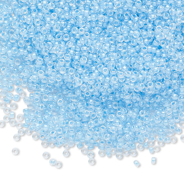 Seed bead, Miyuki, glass, pkg/35g, #15 rocaille, translucent luminous inside dyed color blue, (RR-4300). image number 0