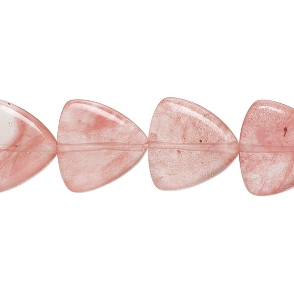 Bead, cherry "quartz" glass, 13-14mm rounded puffed triangle with 0.6-0.8mm hole. Sold per 15-1/2" to 16" strand. image number 0