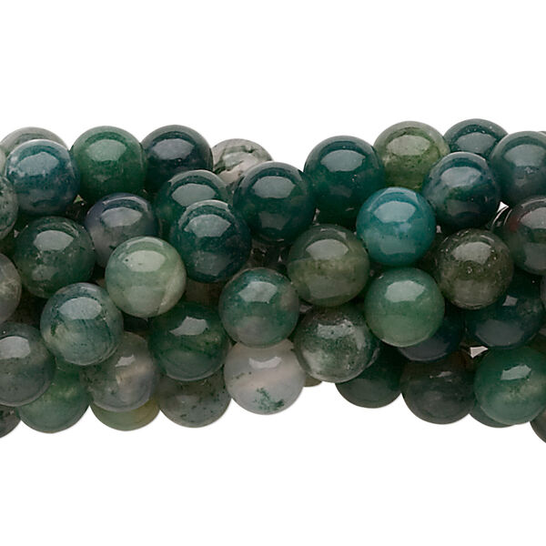 Bead, moss agate (natural), 6mm round, C grade, Mohs hardness 6-1/2 to 7. Sold per pkg of (10) 15-1/2" to 16" strands. image number 0
