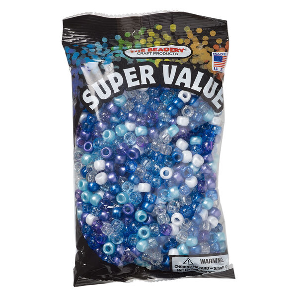 Pony bead mix 1pkg900, The Beadery&reg; plastic, mixed opacity, stellar colors, 9x6mm (750V235) image number 1