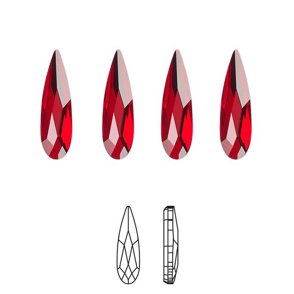 Flat back 96pk light Siam foil back, Swarovski® 14x3.9mm raindrop 2304 image number 0