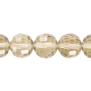 Bead, glass, translucent light smoke, 11-12mm faceted round. Sold per 7-1/2-inch strand, approximately 15 beads.