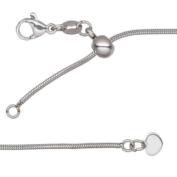 Chain, stainless steel and silicone, 1.3mm snake with 6x4mm adjustable slider bead and 6x5mm tab, wearable from 16 to 24 inches with lobster claw clasp and loop. Sold individually. image number 0