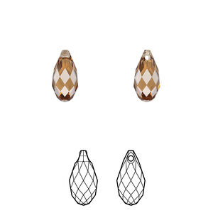 Briolette 1pkg24 light smoked topaz, Crystal Passions® Regenerated 11x5.5mm pendant drop 6010