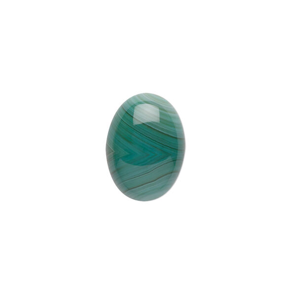 Cabochon, striped green agate (dyed), 16x12mm calibrated oval, B grade, Mohs hardness 6-1/2 to 7. Sold per pkg of 2. image number 0
