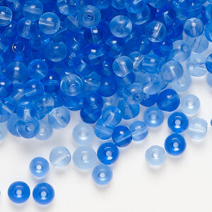 Bead mix 1pkg1, glass, translucent light blue and blue, 4mm round, 4 ounces