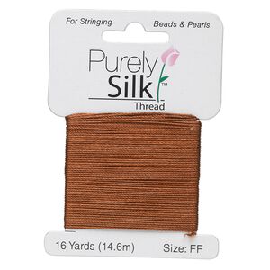 Thread, Purely Silk™, brown, size FF. Sold per 16-yard card.