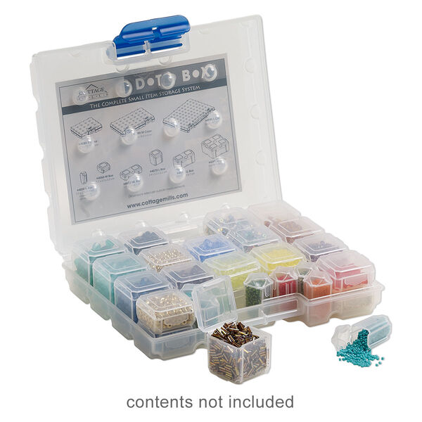 Organizer, Dot Box™, plastic, clear and blue, 7 x 6 x 1-1/2 inches with (31) removable containers. Sold per 32-piece set. image number 0