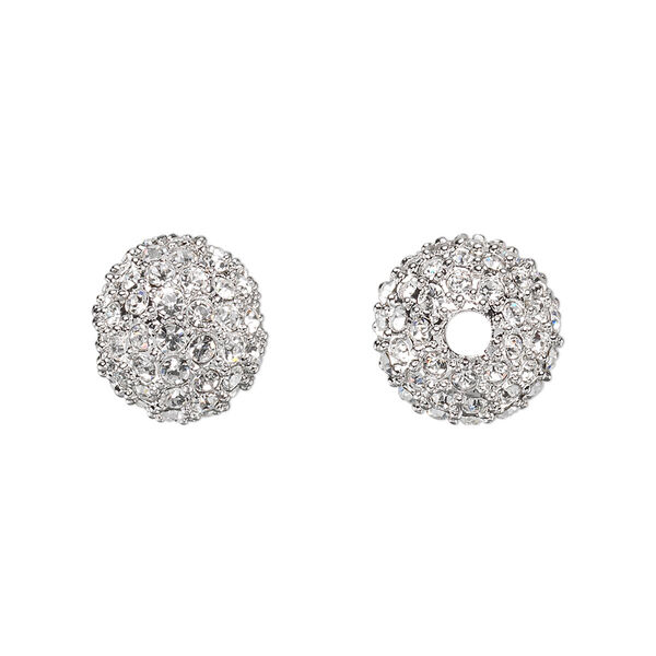 Bead, Dione®, crystal and rhodium-plated pewter (tin-based alloy), crystal clear, 12mm round. Sold individually. image number 0