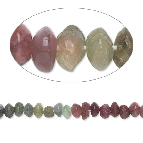 Bead, multi-tourmaline (natural), 4x2mm-6x5mm hand-cut saucer, D grade, Mohs hardness 7 to 7-1/2. Sold per 14-inch strand. image number 0