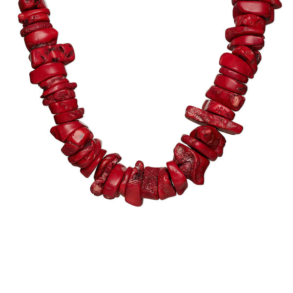 Bead, bamboo coral (dyed), red, 26x4mm-45x28mm vertebrae, D grade, Mohs hardness 3-1/2 to 4. Sold per 15-inch strand. image number 0